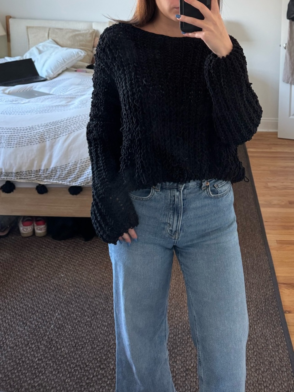 Lulu's Black Chunky Knit Crewneck Sweater